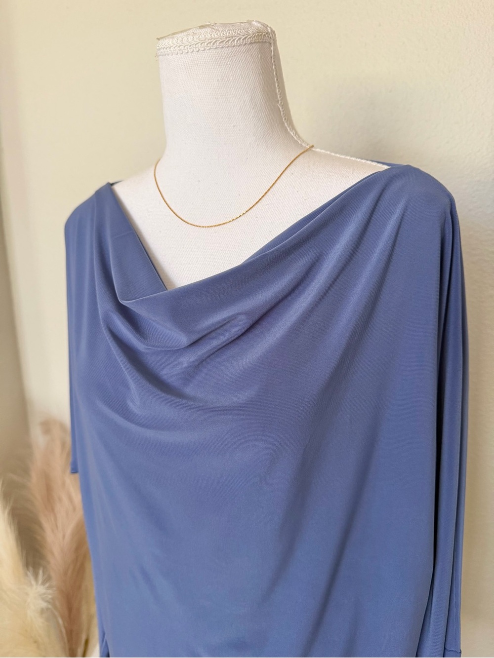 NWOT - Draped Cowl Neck Long-Sleeve Top - Blue